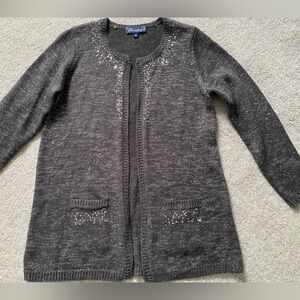 Graphite grey sweater w/ silver threads throughout  & sprinkled sequins